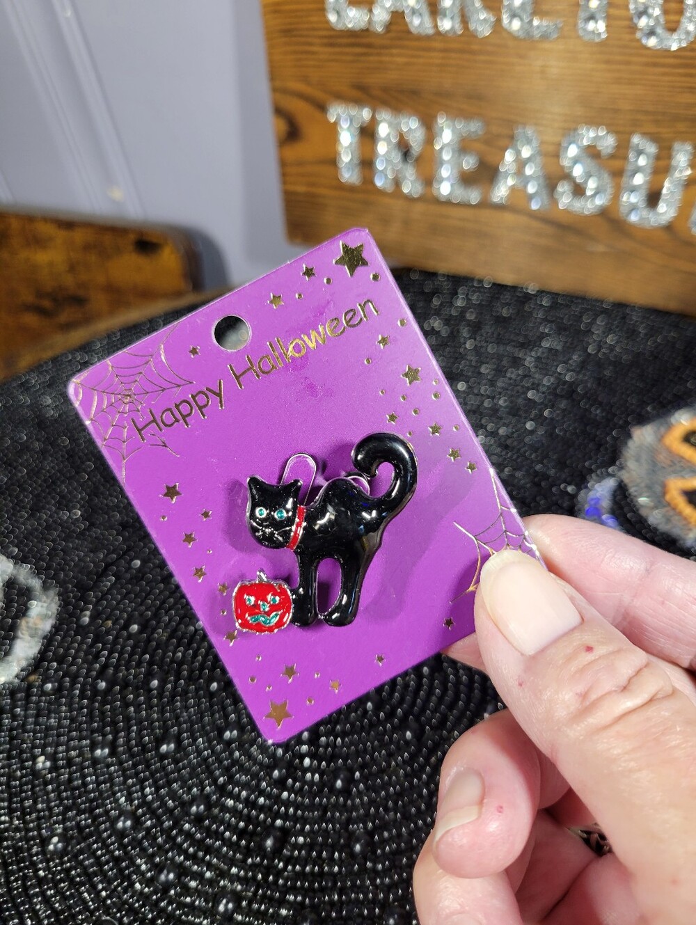 Halloween Black Cat brooch - Black